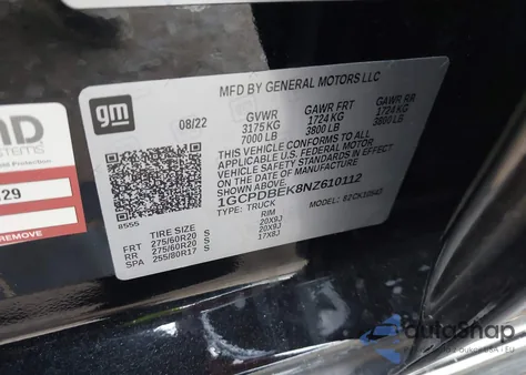 2022 Chevrolet Silverado 1500 4Wd Short Bed Custom from USA, damaged, VIN 1GCPDBEK8NZ610112